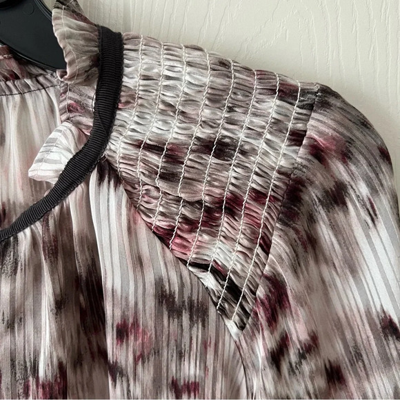 SIMPLYVERA Vera Wang Smocked Watercolor Chiffon Long Sleeves Tie Front Blouse XL - Picture 6 of 15